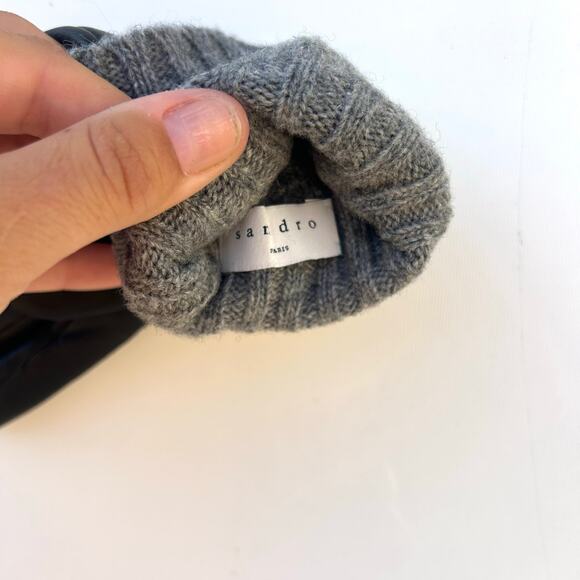 Sandro Paris Logo Embossed Quilted Sheepskin Leather Winter Gloves Black 1 - Picture 4 of 7